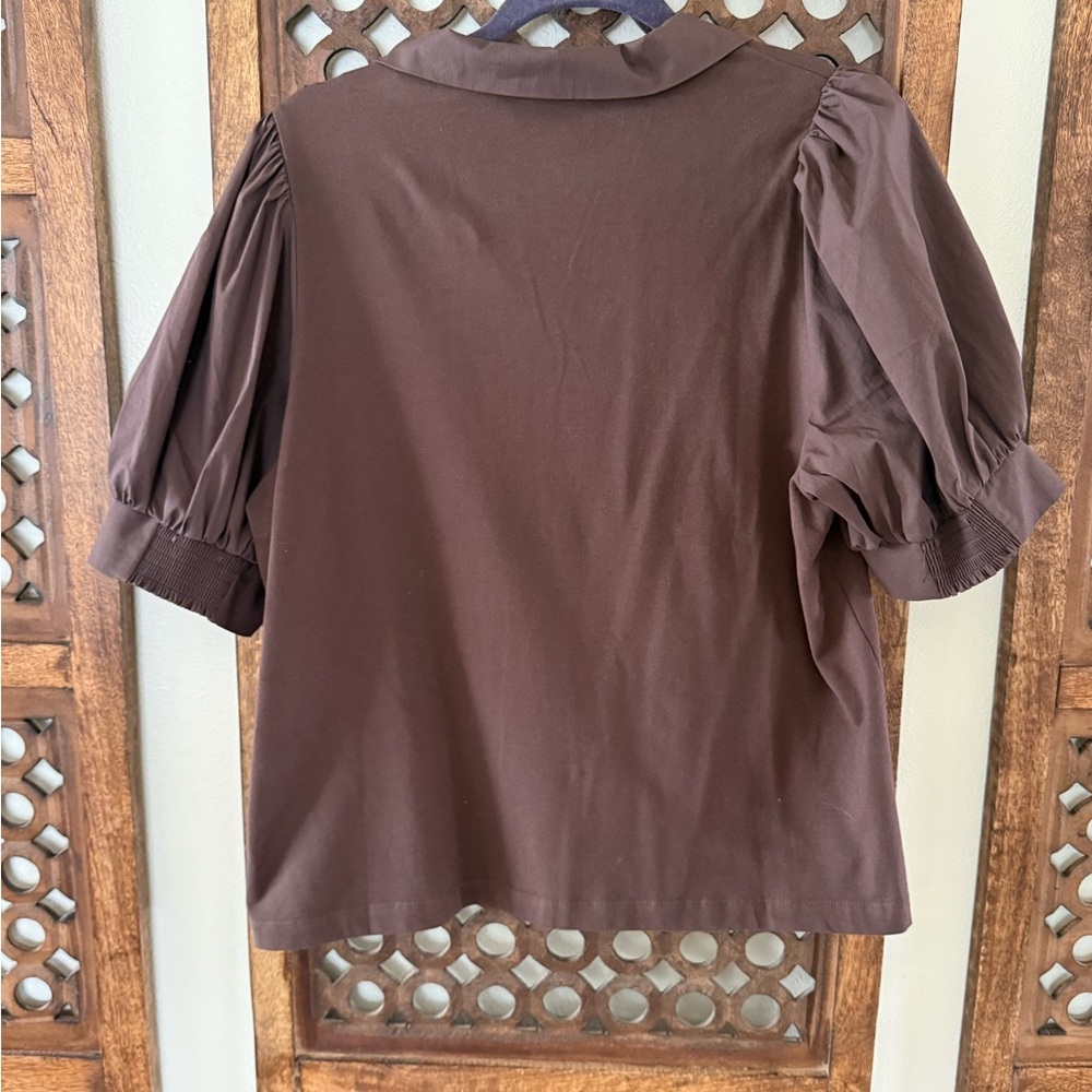 Bailey 44 Chocolate Button Down Puff Sleeve Shirt - Picture 2 of 3